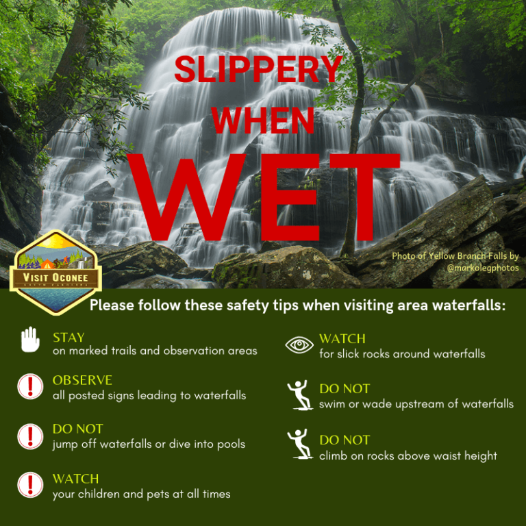 Waterfall Safety Visit Oconee South Carolina