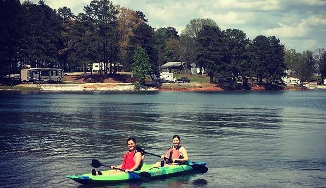 photo of sea kayaks on Lake Keowee