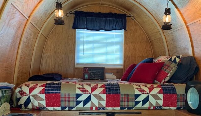 photo of the bed inside the Sheep Wagon rental
