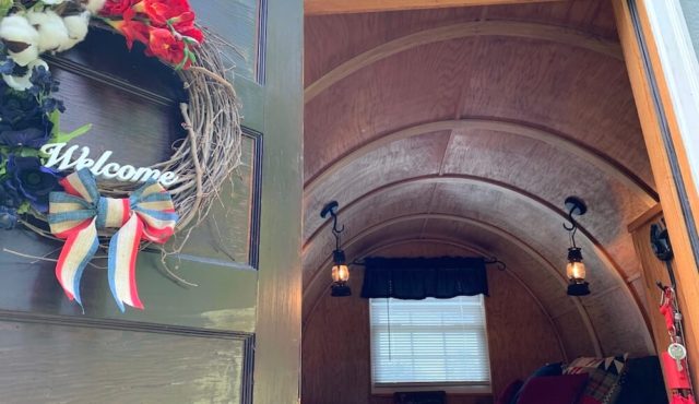 Photo of view inside the Sheep Wagon front door