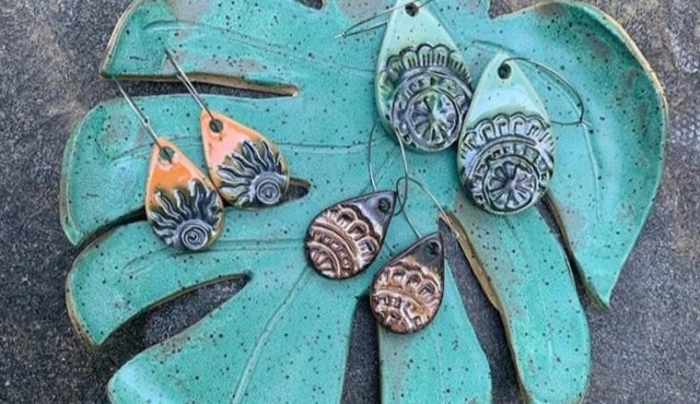 Photo of pottery earrings by Muddy Watters Pottery