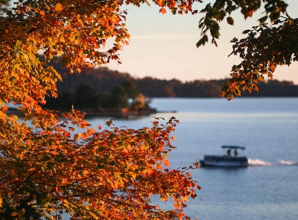 photo of boat on lake jocassee in fall