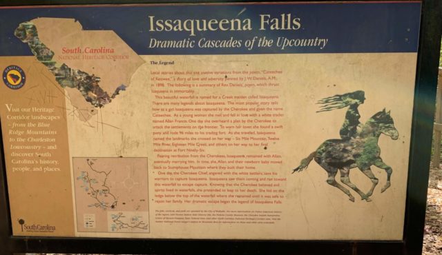 photo of sign that tells The Legend of Issaqueena Falls