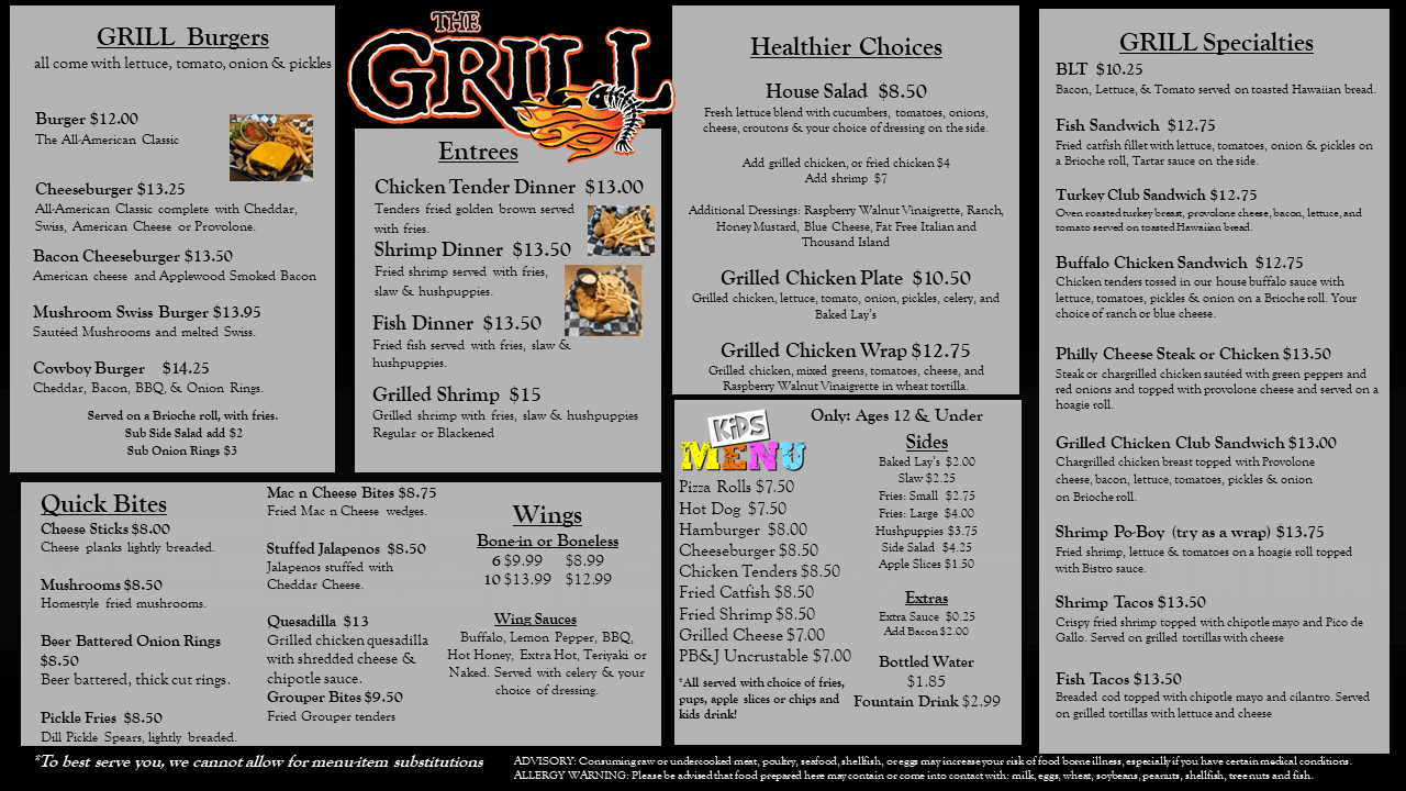 image of the Grill's menu