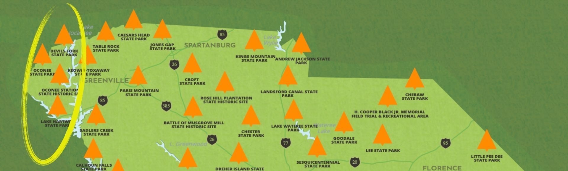 image of map with SC state parks