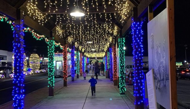 photo of child walking through The Magic of Christmas light show