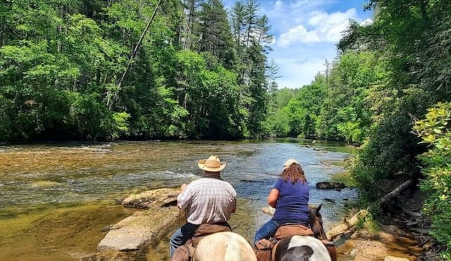 photo of horses and riders in Chattooga River