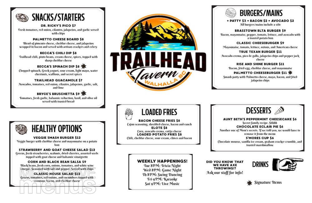 Trailhead Tavern menu