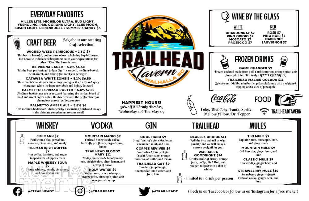 Trailhead Tavern menu side 2