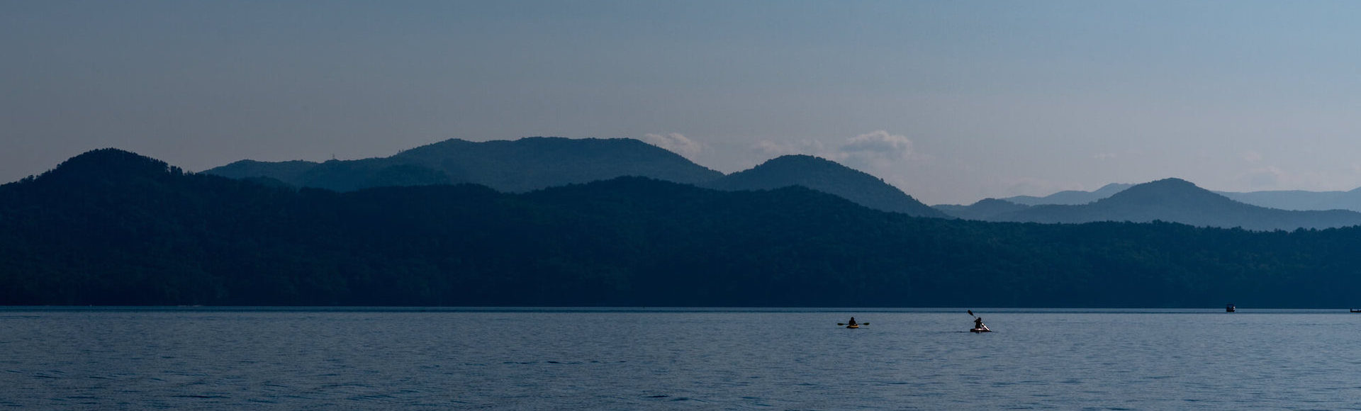 photo of kayaks on Jocassee at dusk