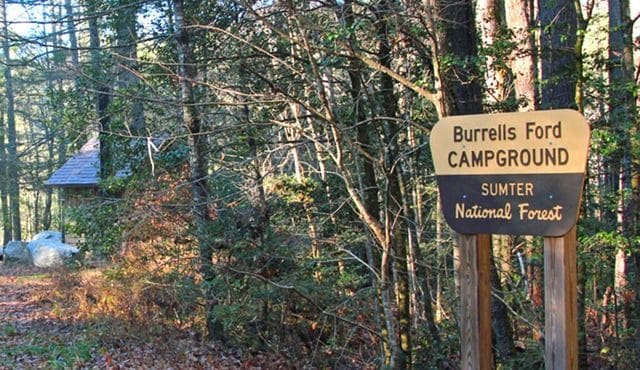 image of sign for Burrells Ford Campground