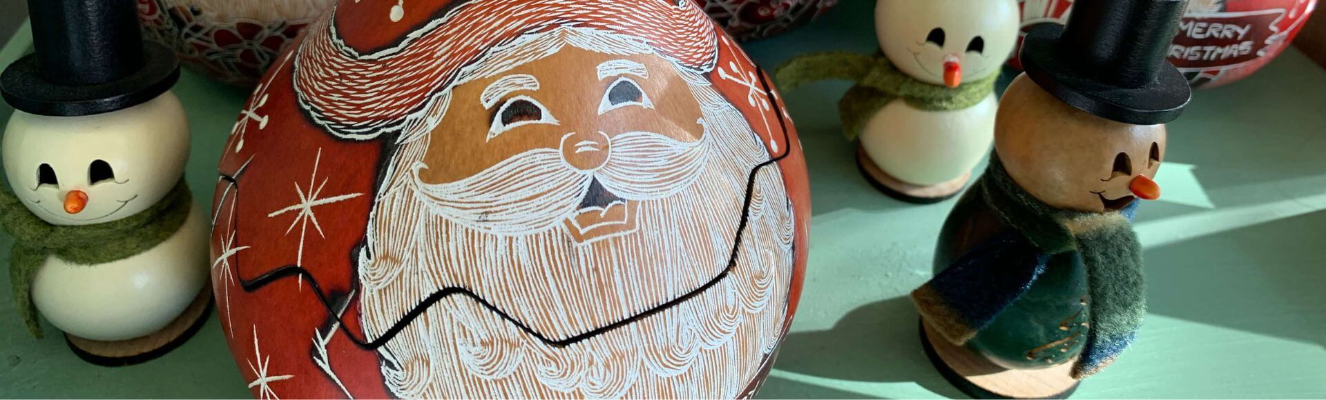 image of gourd Santa and snowmen