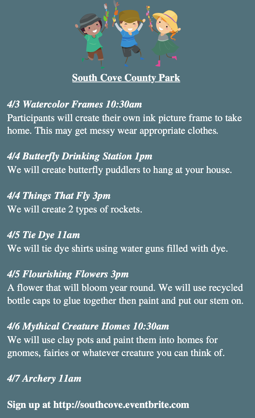 South Cove spring break programs